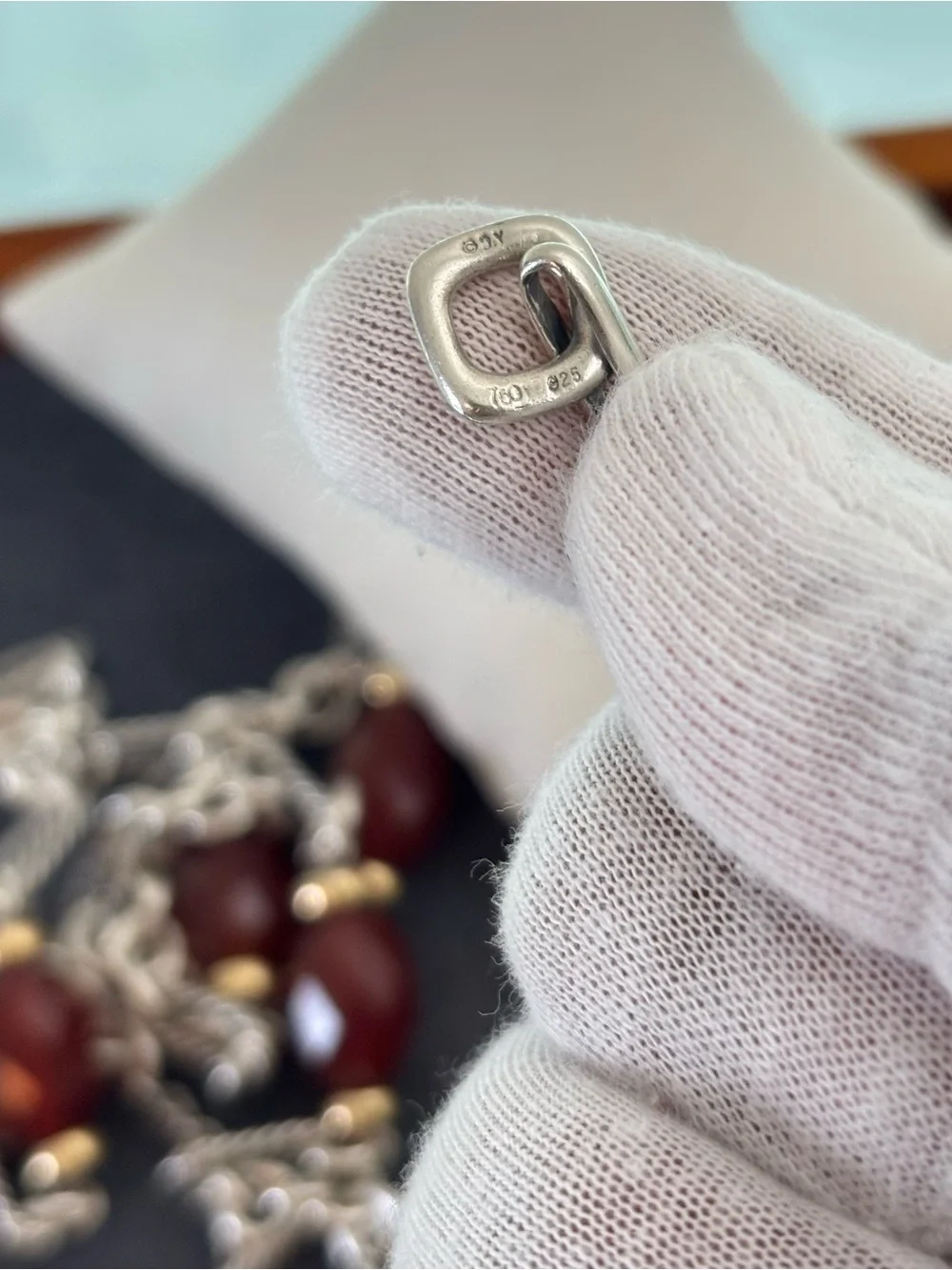 David Yurman 925 & 18k Gold Bijoux Station Necklace with Carnelian 34